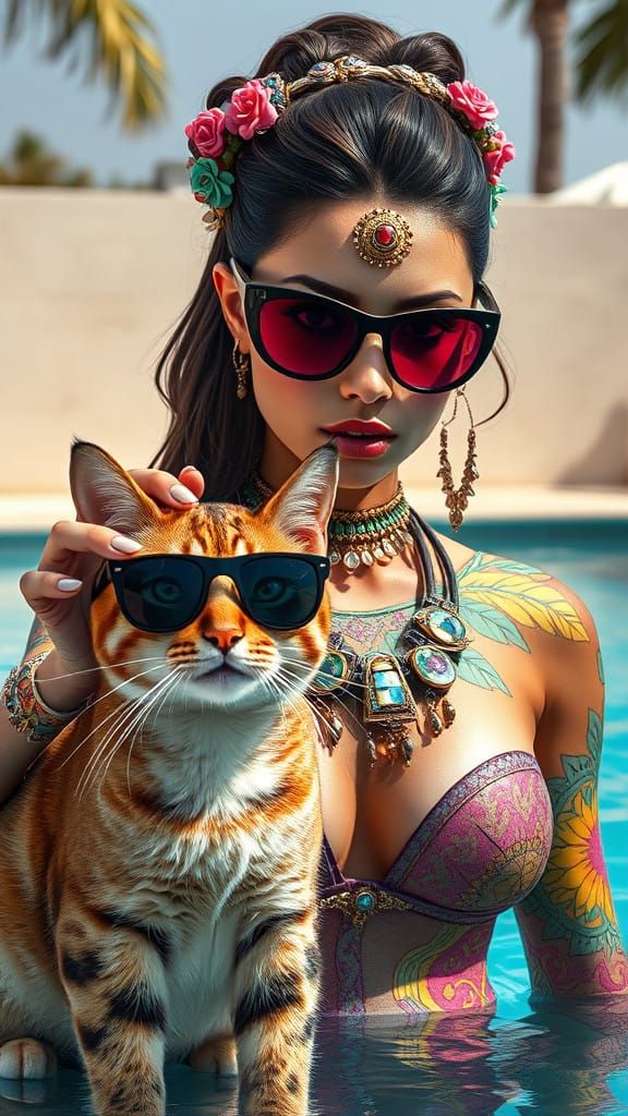 Hyperrealistic Portrait of a Stunning Woman Preventing a Fel...