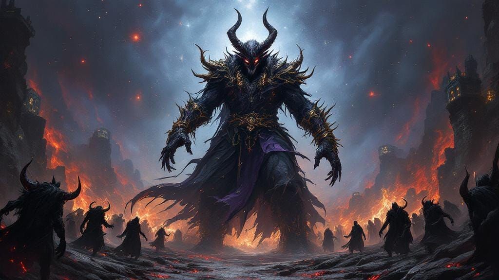 Infernal Demon in Hellish Landscape: Dark Fantasy Art