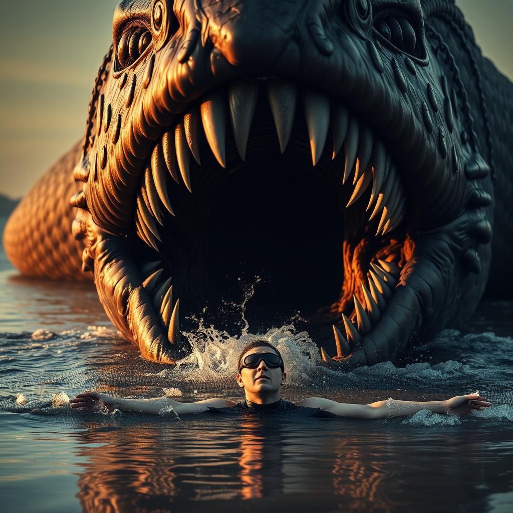 Swimmer Faces Jormungandr-Inspired Sea Serpent in Murky Dept...