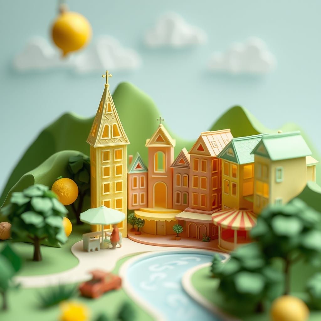 Miniature City Made of Origami Paper
