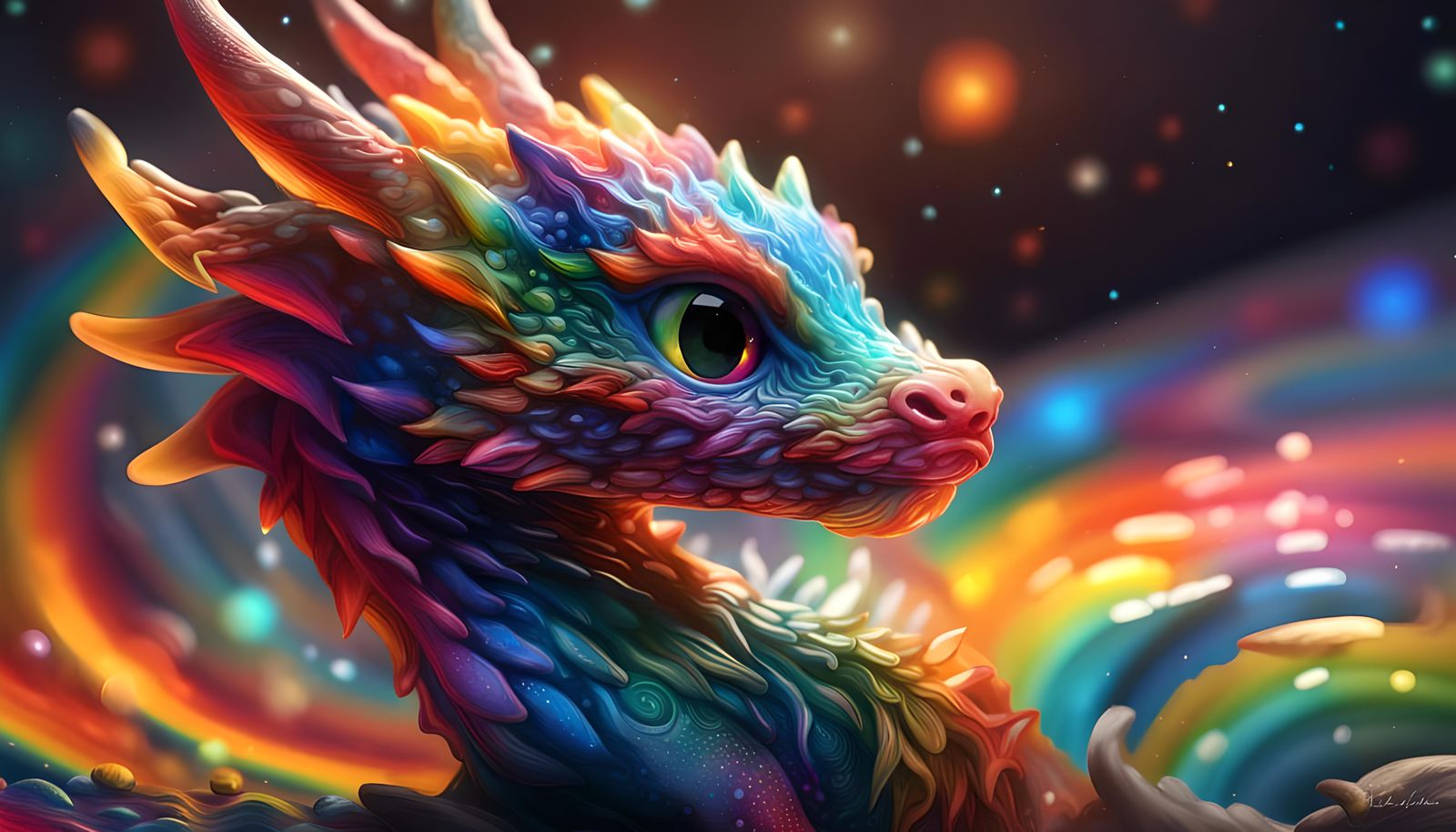 Chibi Dragon in Cosmic Vortex, Digital Rendering