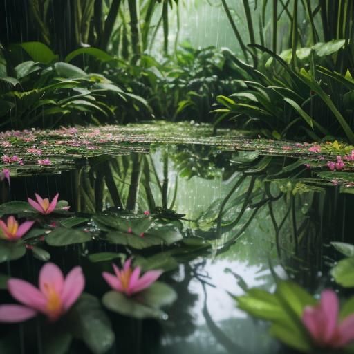 Rainforest Reflection with Bokeh in Natural Light