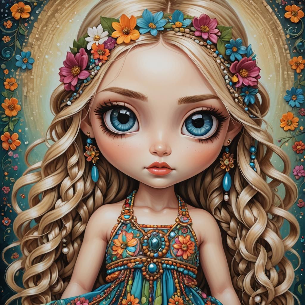 Charming Chibi Hippie Girl with Braids and Flowers
