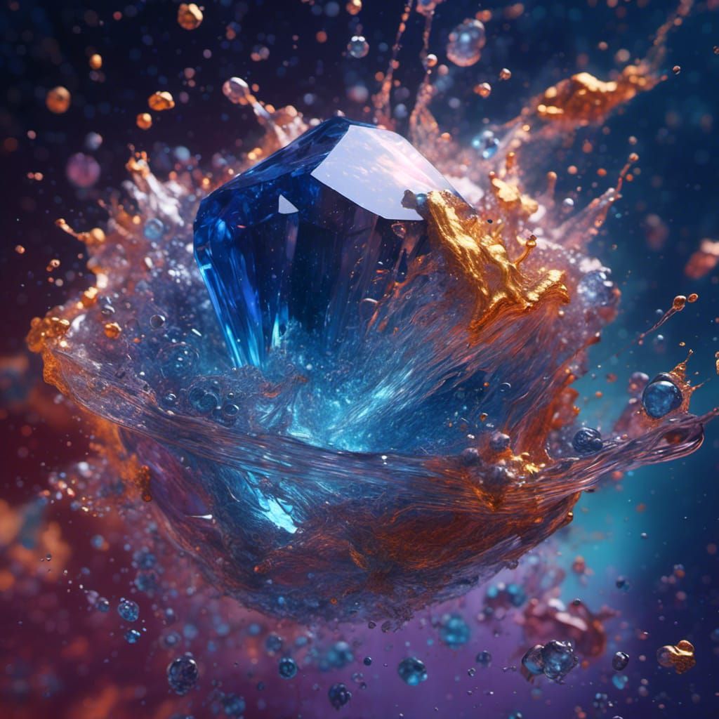 Sapphire Gemstone Pouring Glowing Water into Space