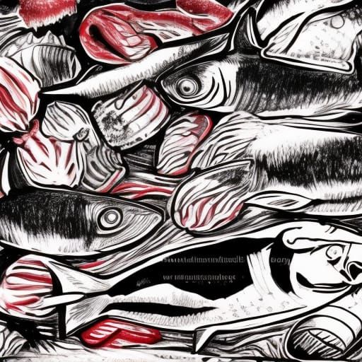 Chalkboard Fish Market in Black, White, Red