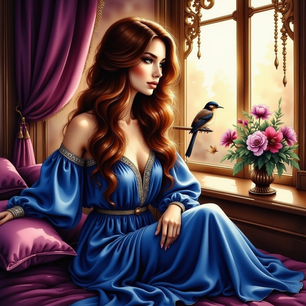 Elegant Elf in Opulent Setting, Art Nouveau Style