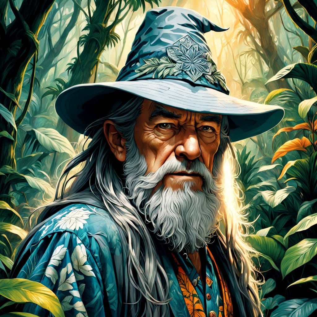Gandalf in Hawaiian Shirt, Comic Book Art Style