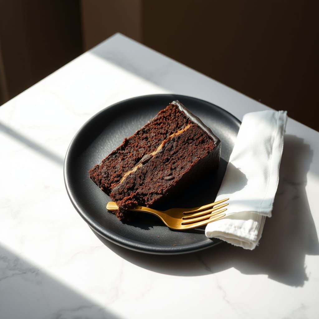 Rich Chocolate Cake on Luxurious White Marble