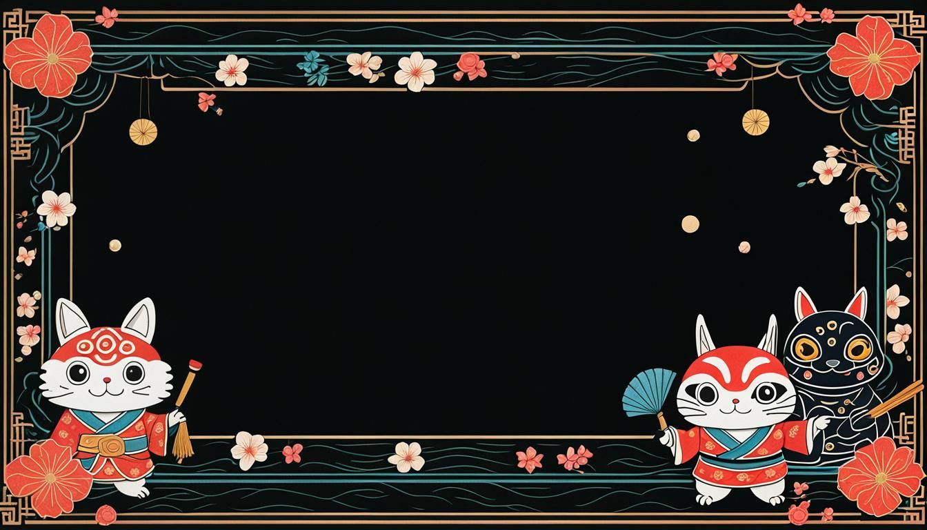 Japanese Yokai Stationery with Decorative Border in Acrylics