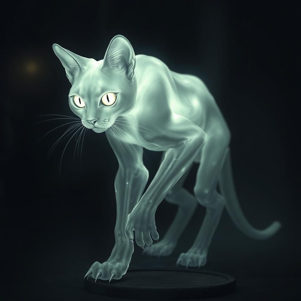 Eerie Ghost Cat with Glowing Eyes