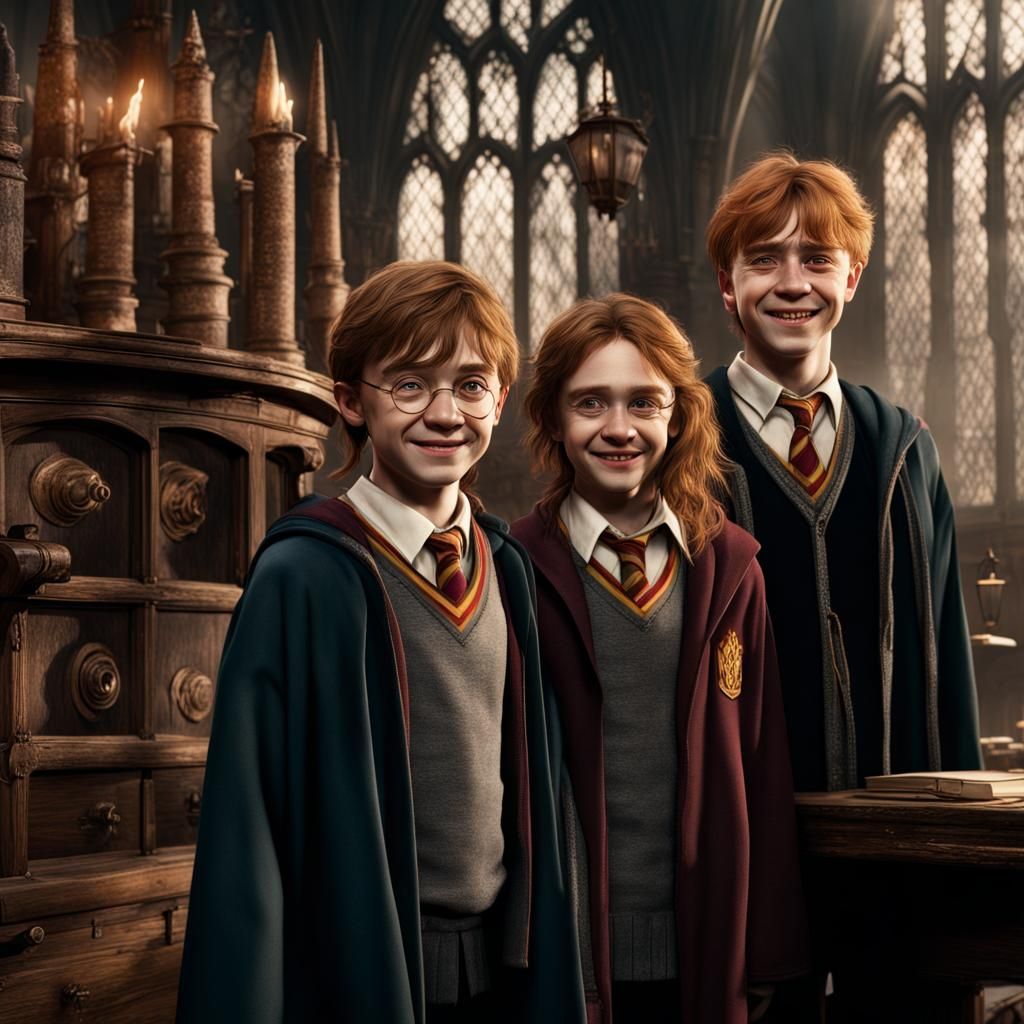 Harry Potter, Hermione, and Ron: Detailed Matte Painting
