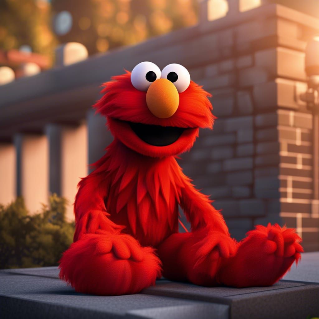 Elmo sitting on a wall 8k resolution