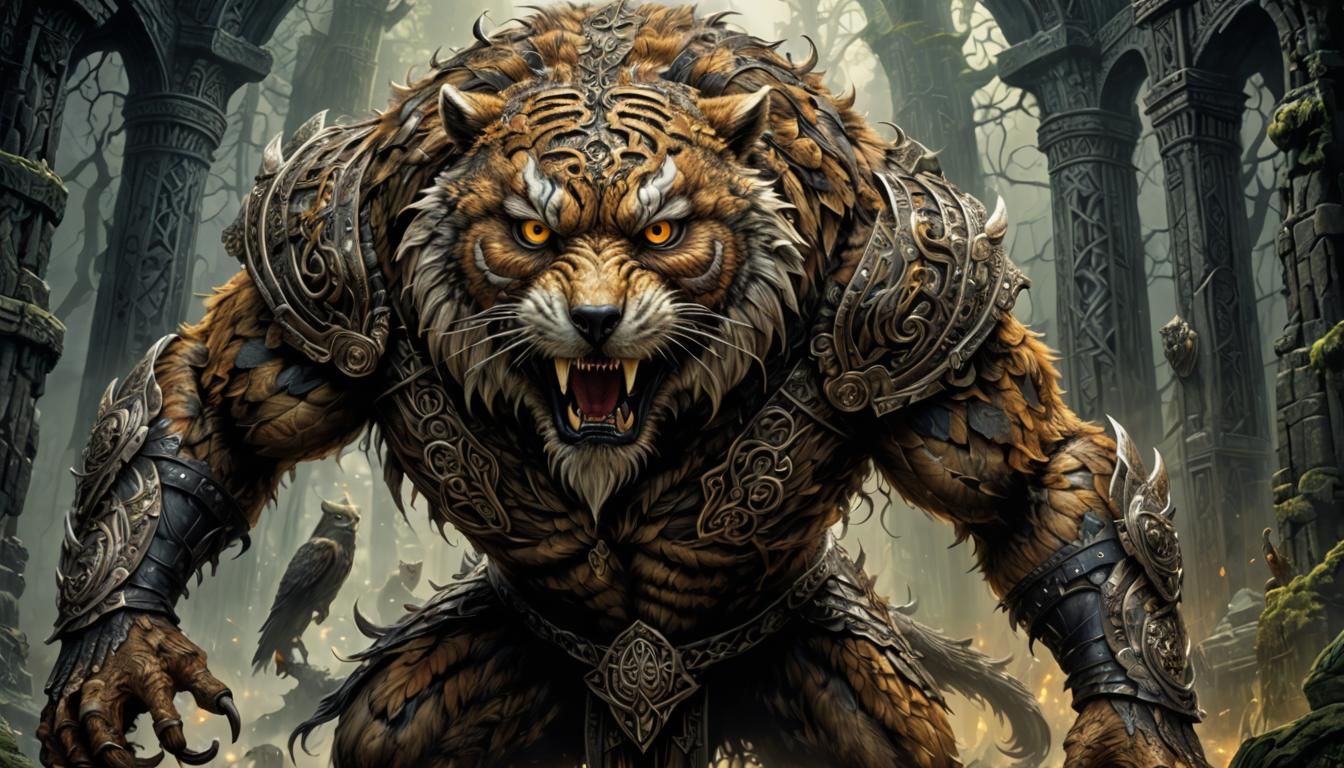 Mystical Owl-Bear in Eerie Celtic Fairy Forest