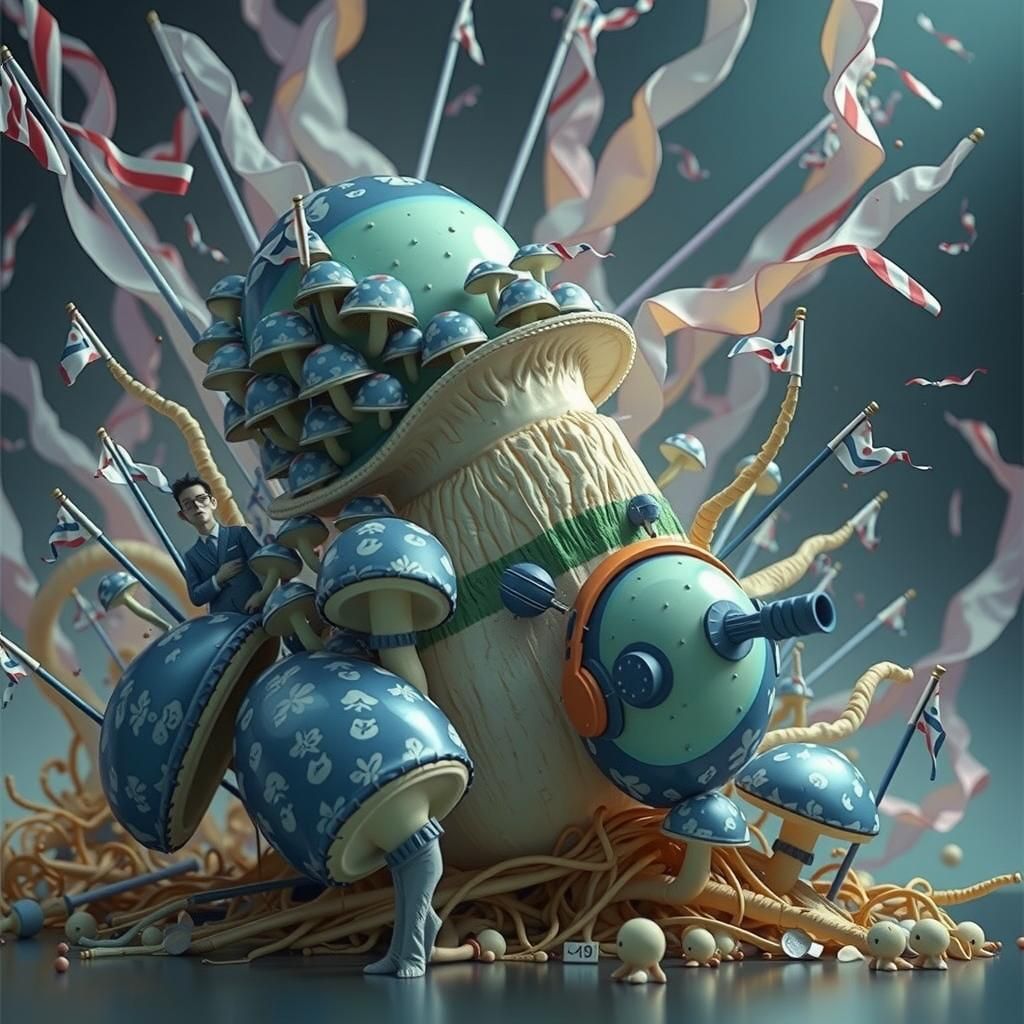 Surreal Mushroom Bureaucracy with Steampunk Machines