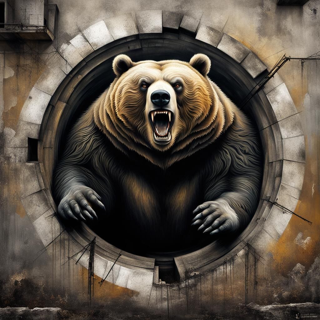 Street Art Optical Illusion: Angry Obese Bear