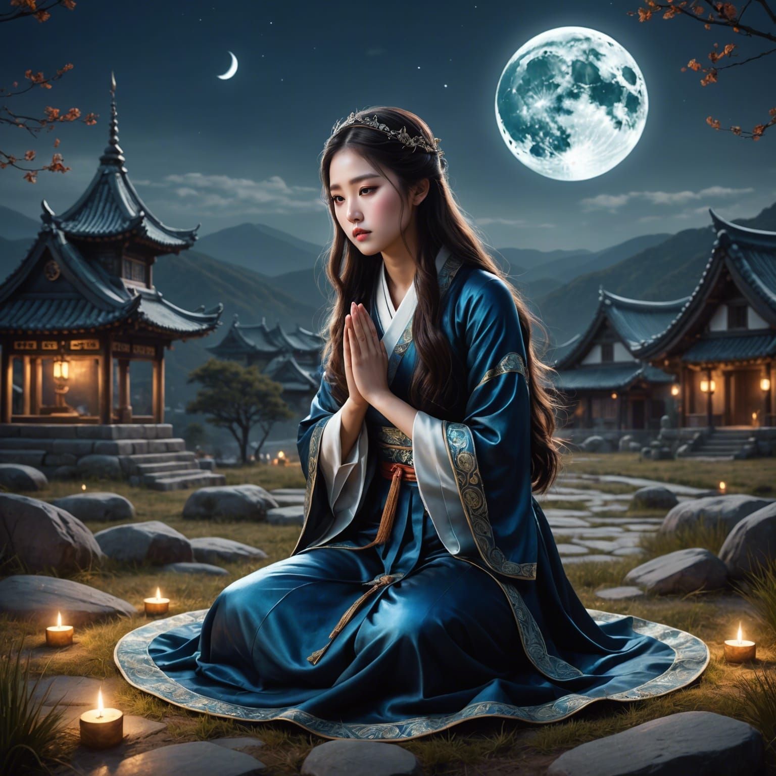 Korean Woman in Prayer, Digital Fantasy Art