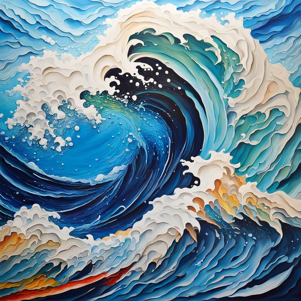 Abstract Wave as Impasto Action Painting