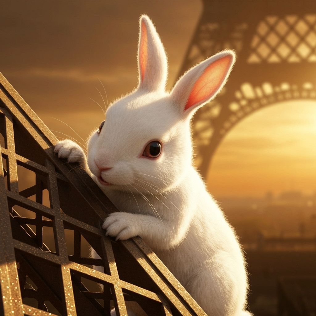 Rabbit's Parisian Snack: Whimsical Children's Illustration
