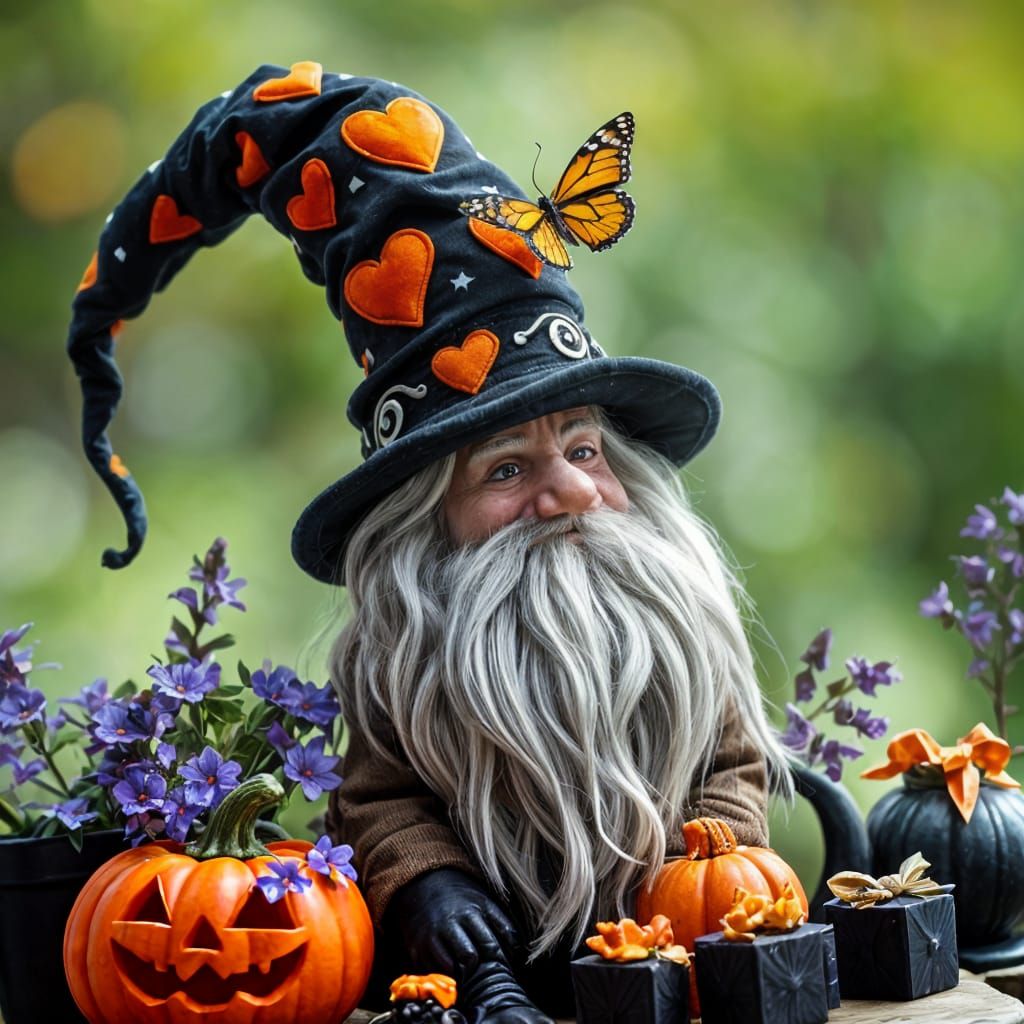 Halloween Gnome with Witch Hat and Pumpkin