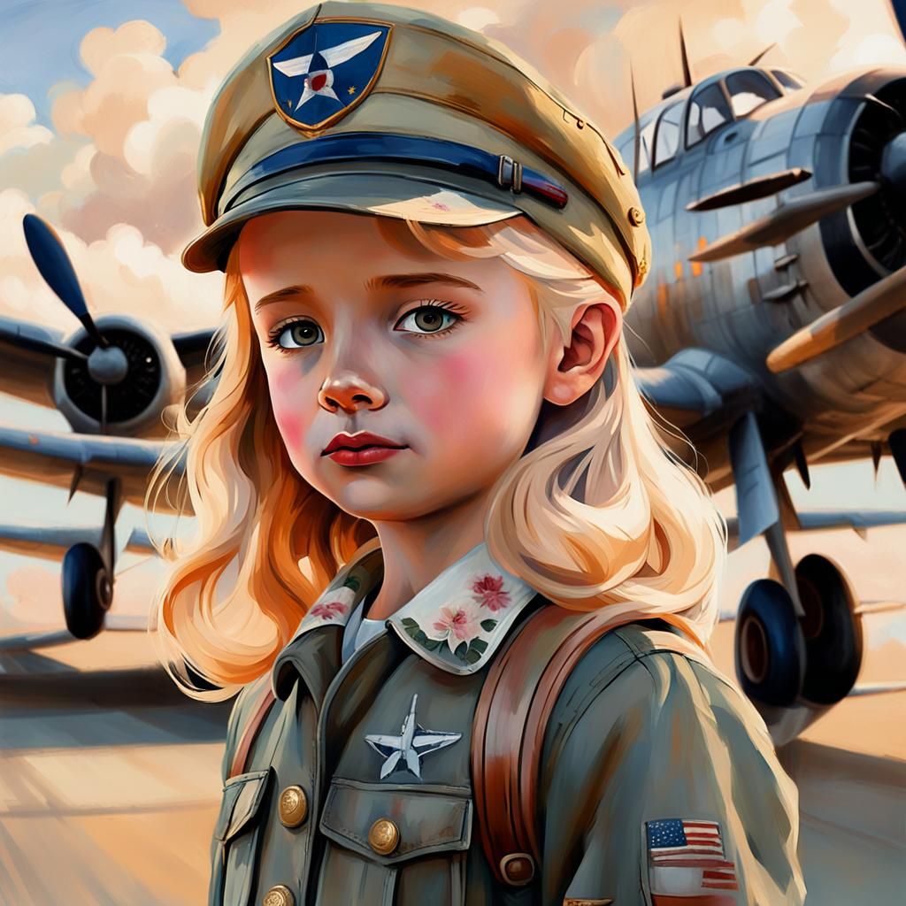 Girl Pilot Portrait in Impressionist Style