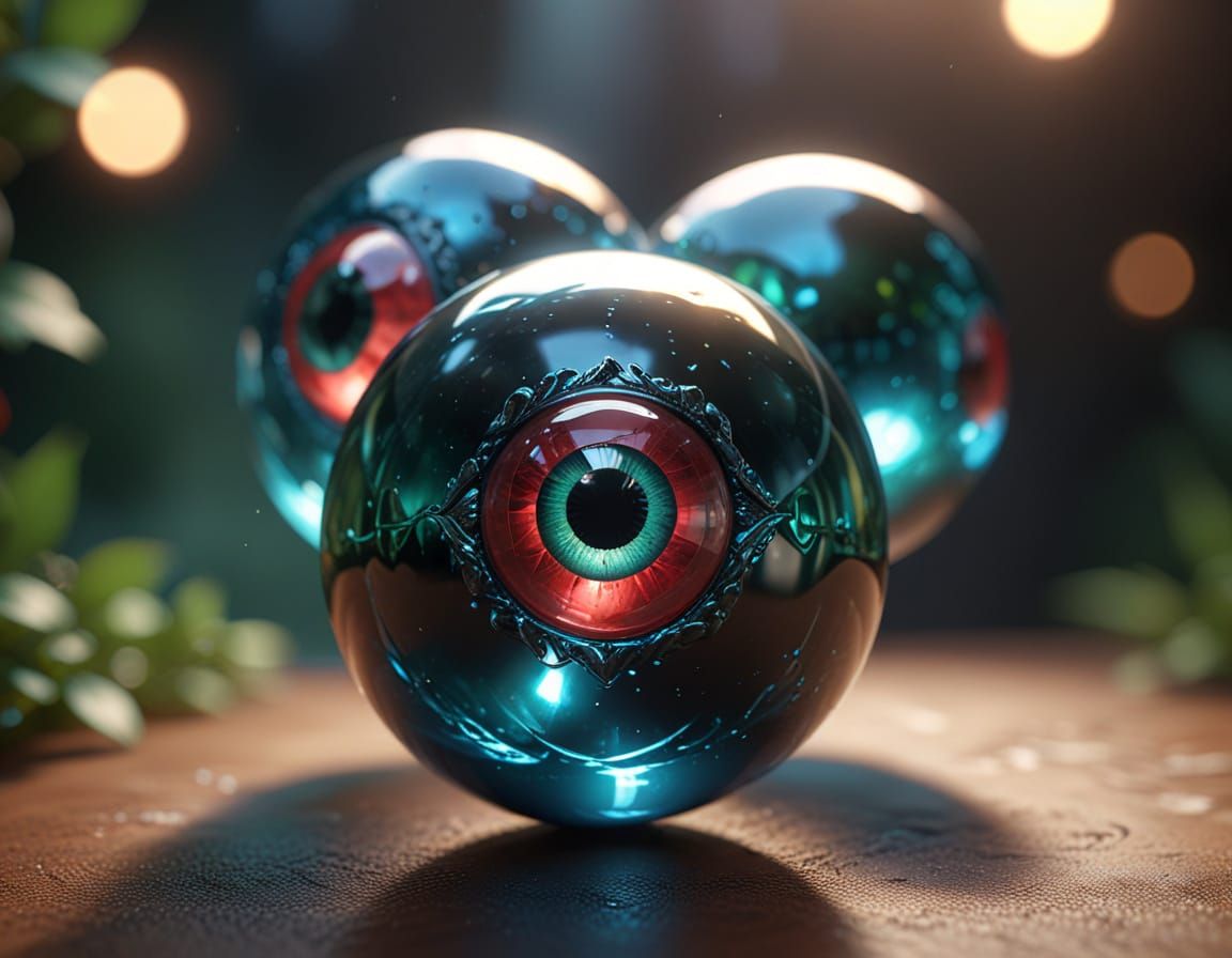 Glowing Gemstone Eyeballs in Mid-Air