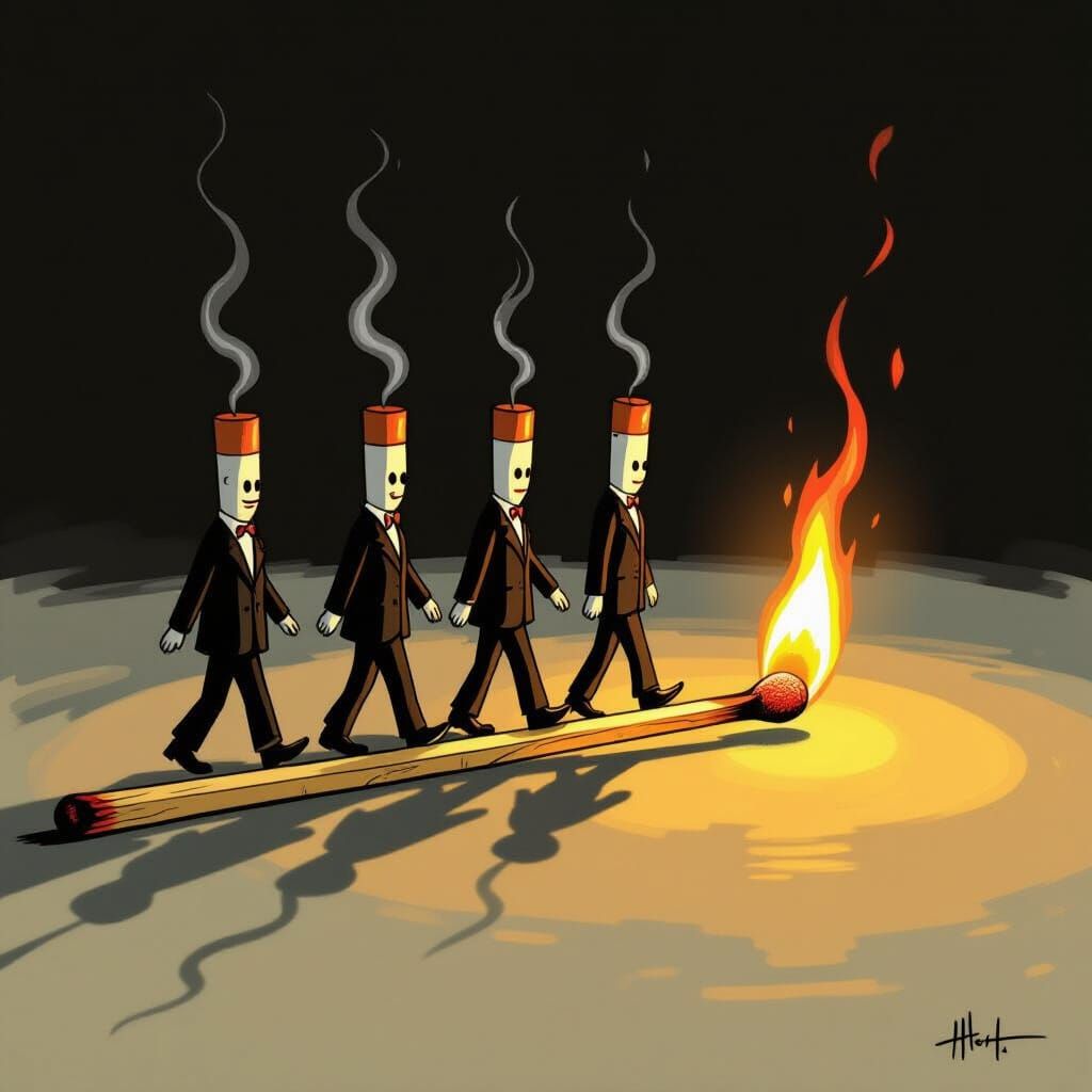 Mini Cigarette Figures on Burning Matchstick