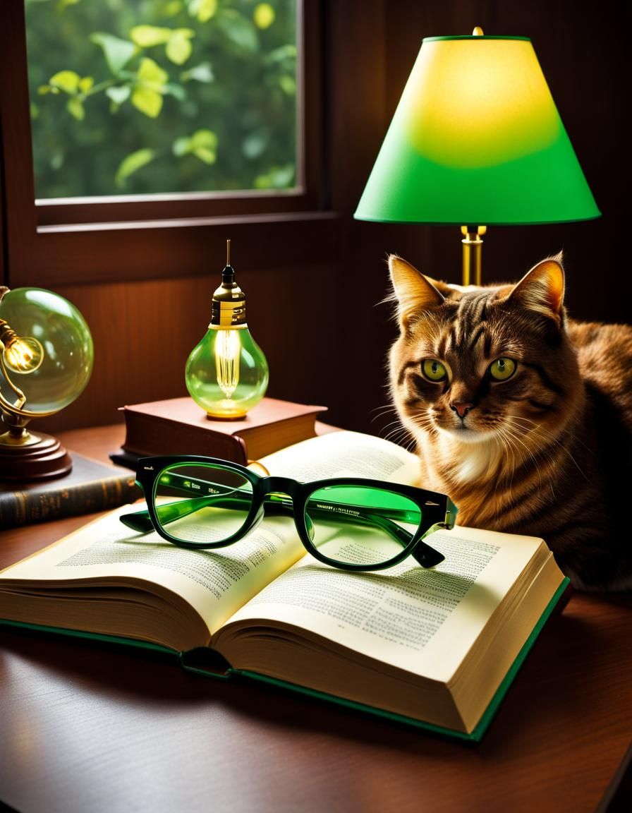 Open Book with Eyeglasses Still Life