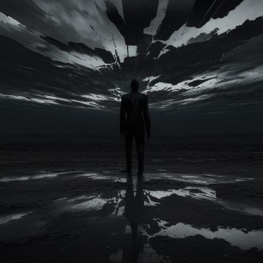 Emotive Surrealism: Figure in Desolate Landscape