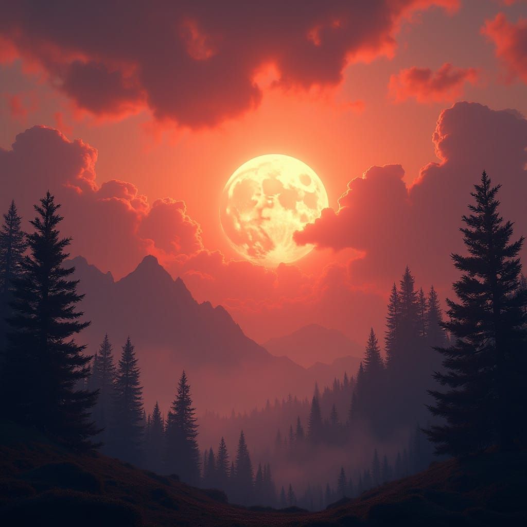 Ethereal Orange Eclipse Landscape