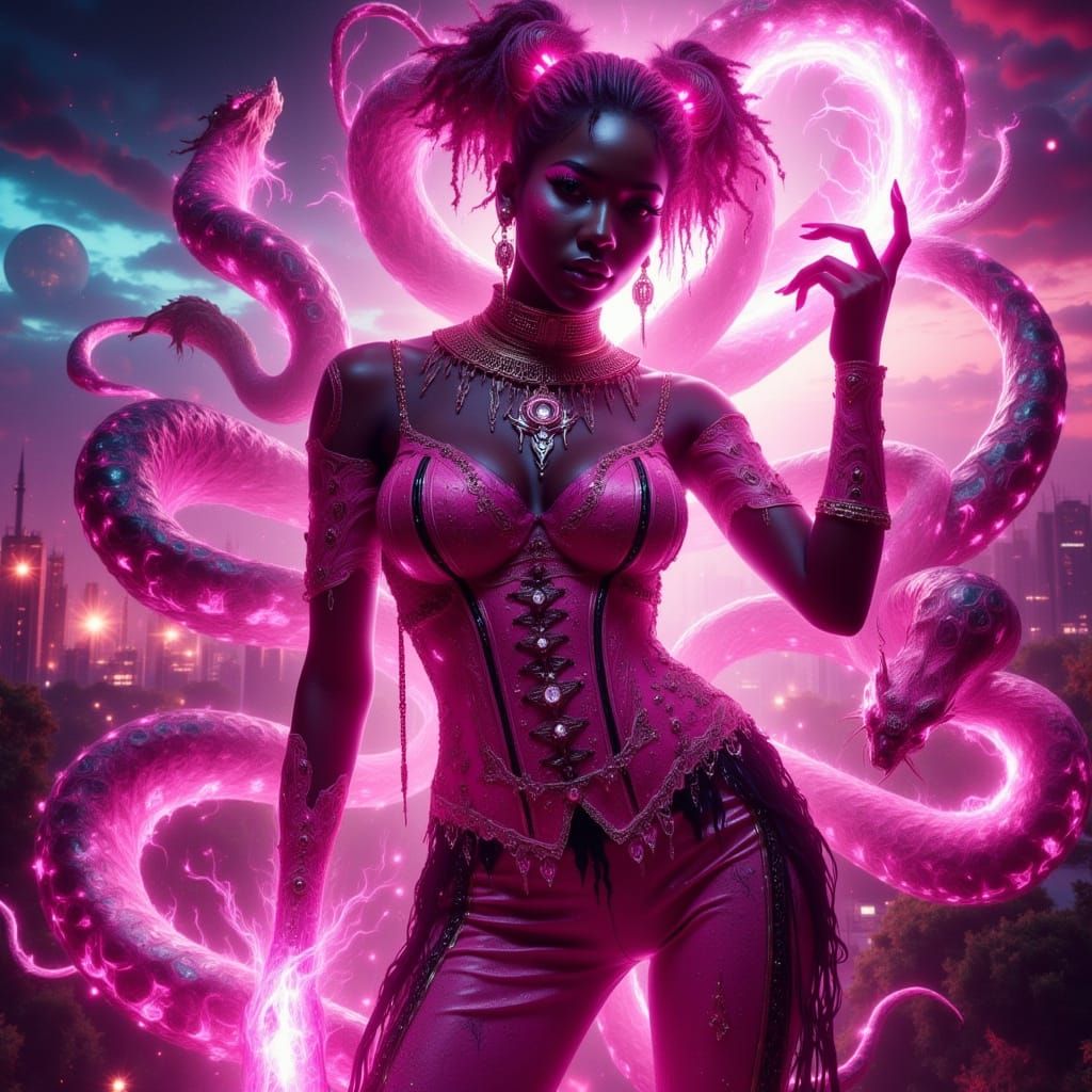 Vibrant Native American Sorceress with Steampunk Aesthetic