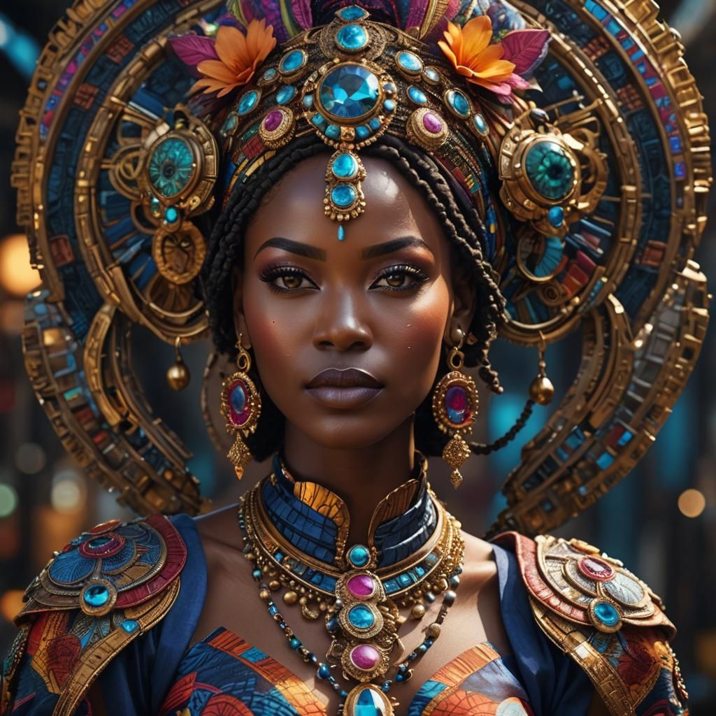 African Woman Portrait with Ankara Fabric and Jewelry