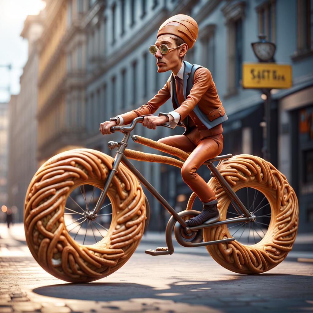 Surreal Pretzel Cyclist in 3D Game Style