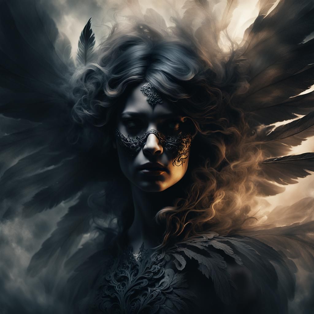 Smoky Dark Angel Portrait in Dark Fantasy Style