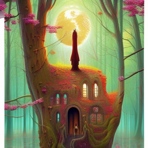 Fantastical Forest Tree in Psychedelic Surrealism Style