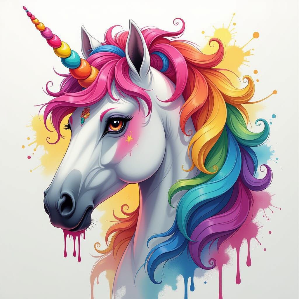 Vibrant Tattoo Art Unicorn with Dripping Ink