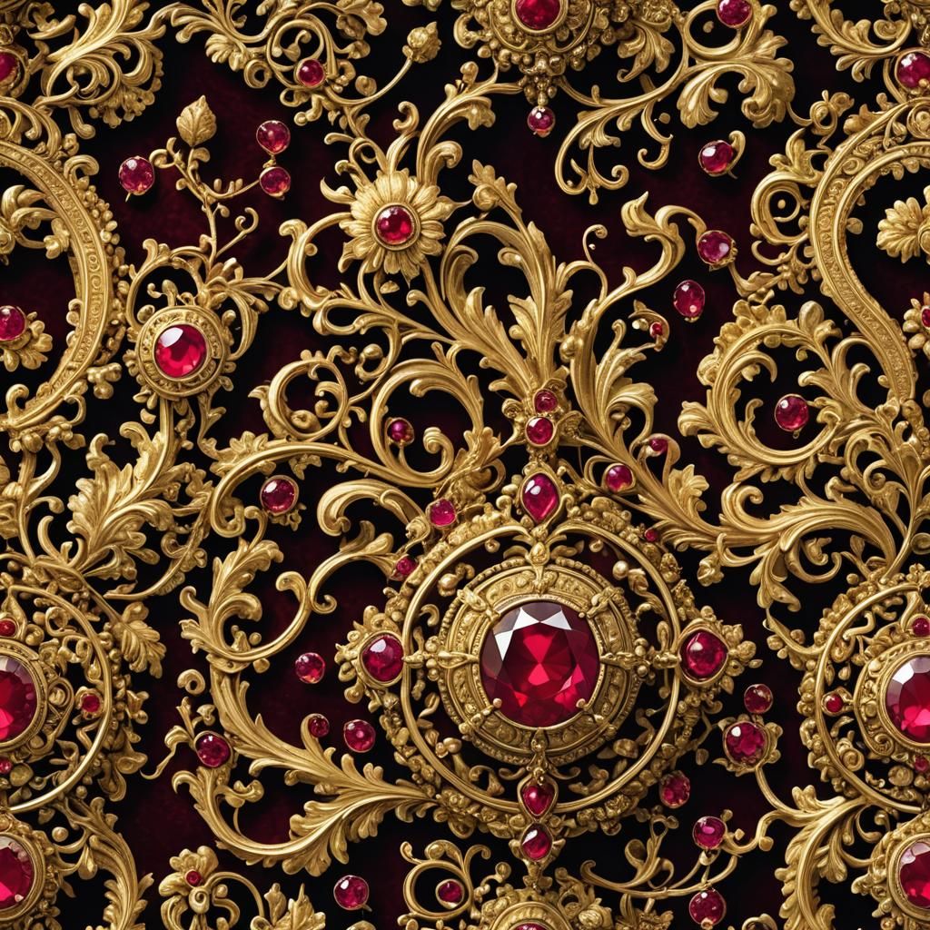 Luxurious Gold and Ruby Treasure on Velvet