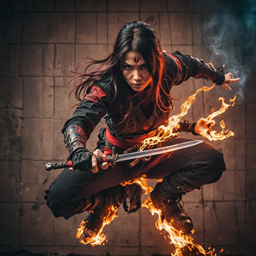 Fiery Ninja Woman with Super Power