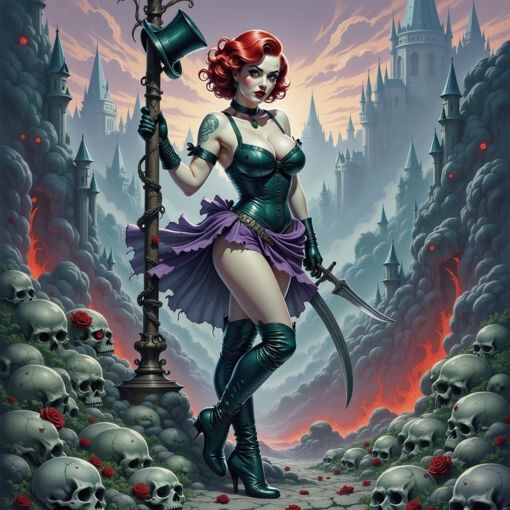 Gothic Vampire Huntress Battles Undead in Ravenloft