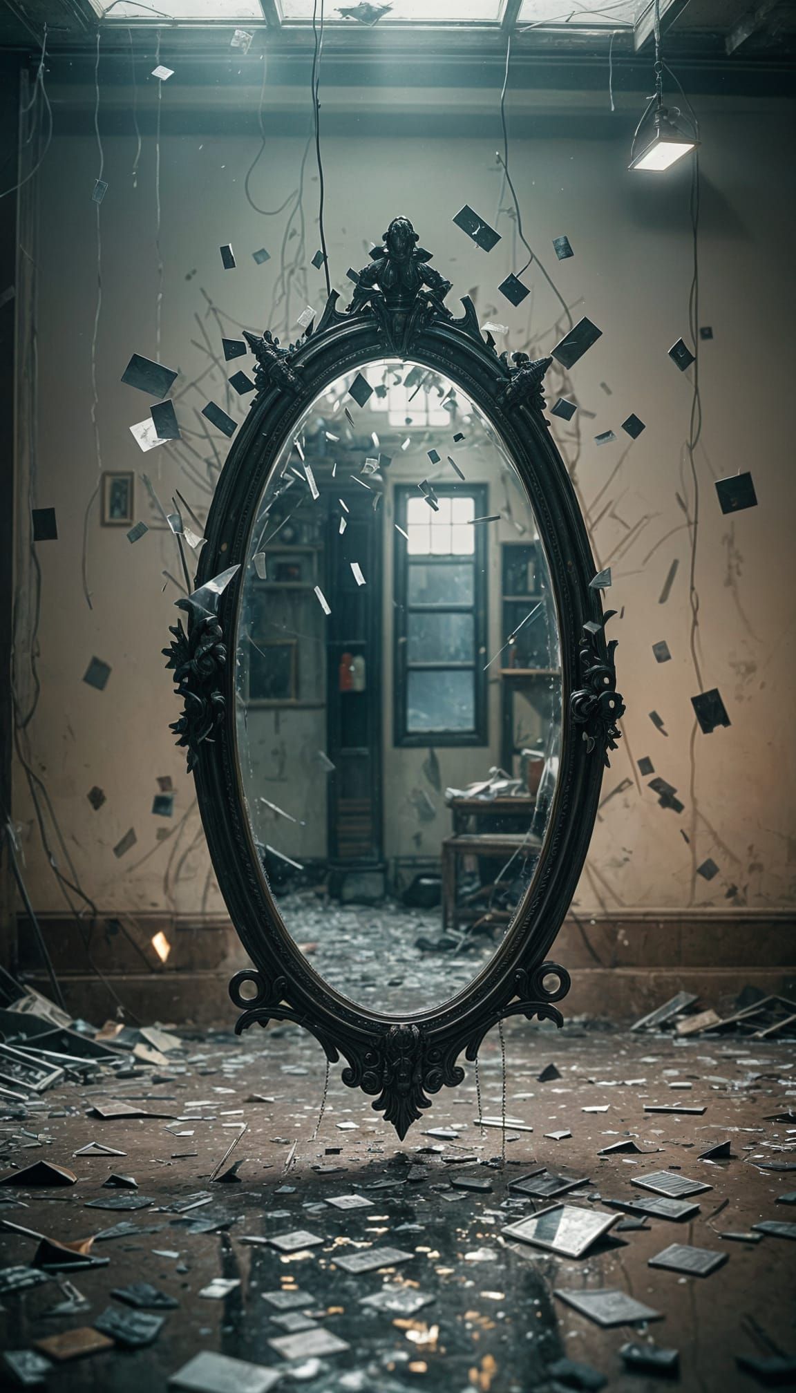 Eerie Broken Mirror Reflections of Bad Luck