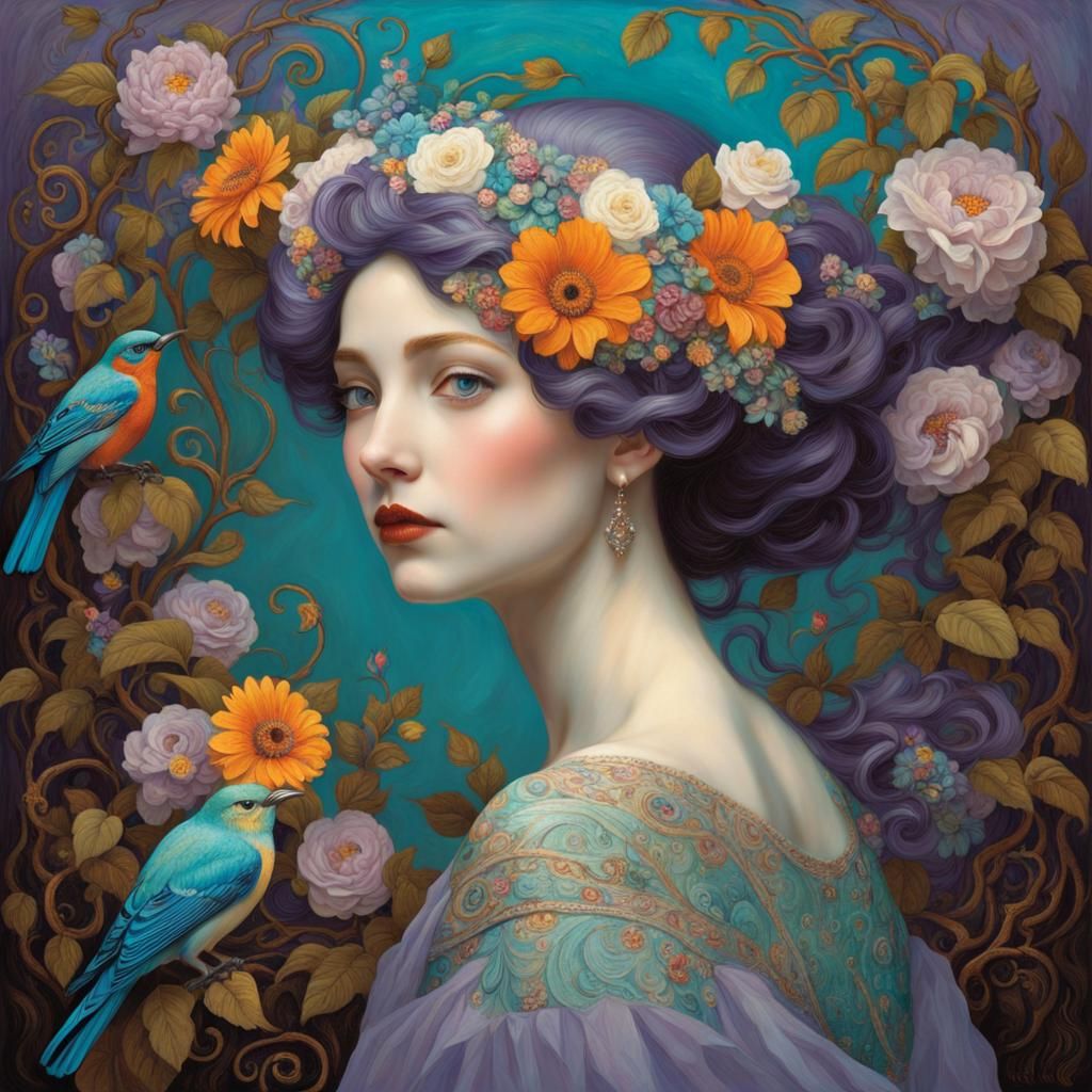 Dreamlike Woman Portrait in Art Brut Style