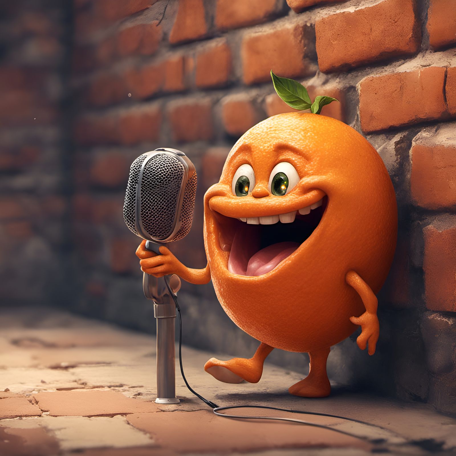 Orange Fruit Standup Comedian Portrait in Pixar Style