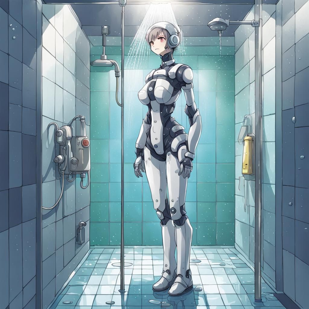 Anime-Style Robot Girl in Shower
