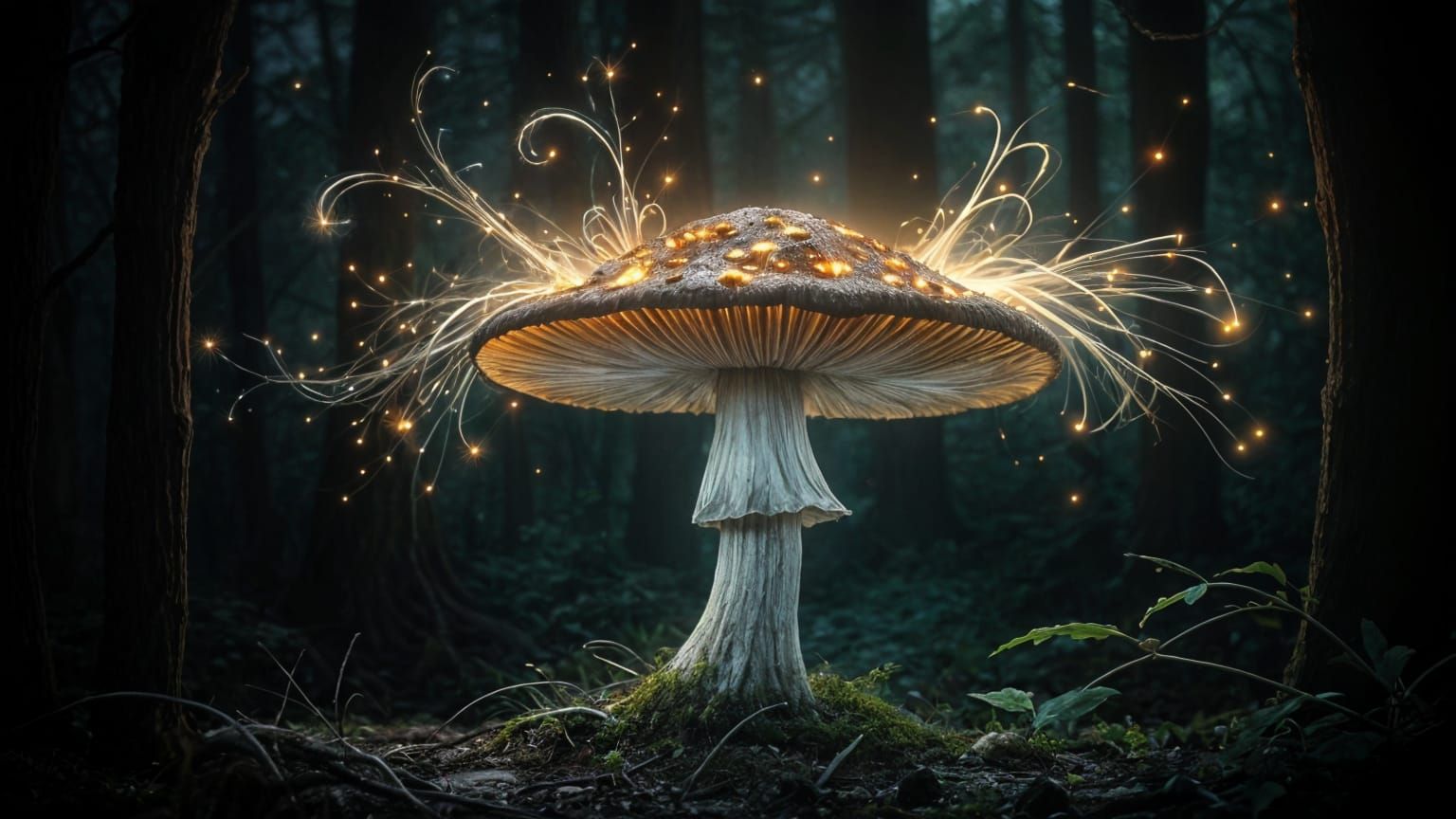 Magical Mushroom in Dark Forest, Caravaggio Style
