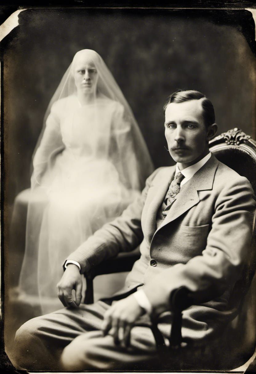 Ethereal Spirit Photography of Man and Ghostly Wife