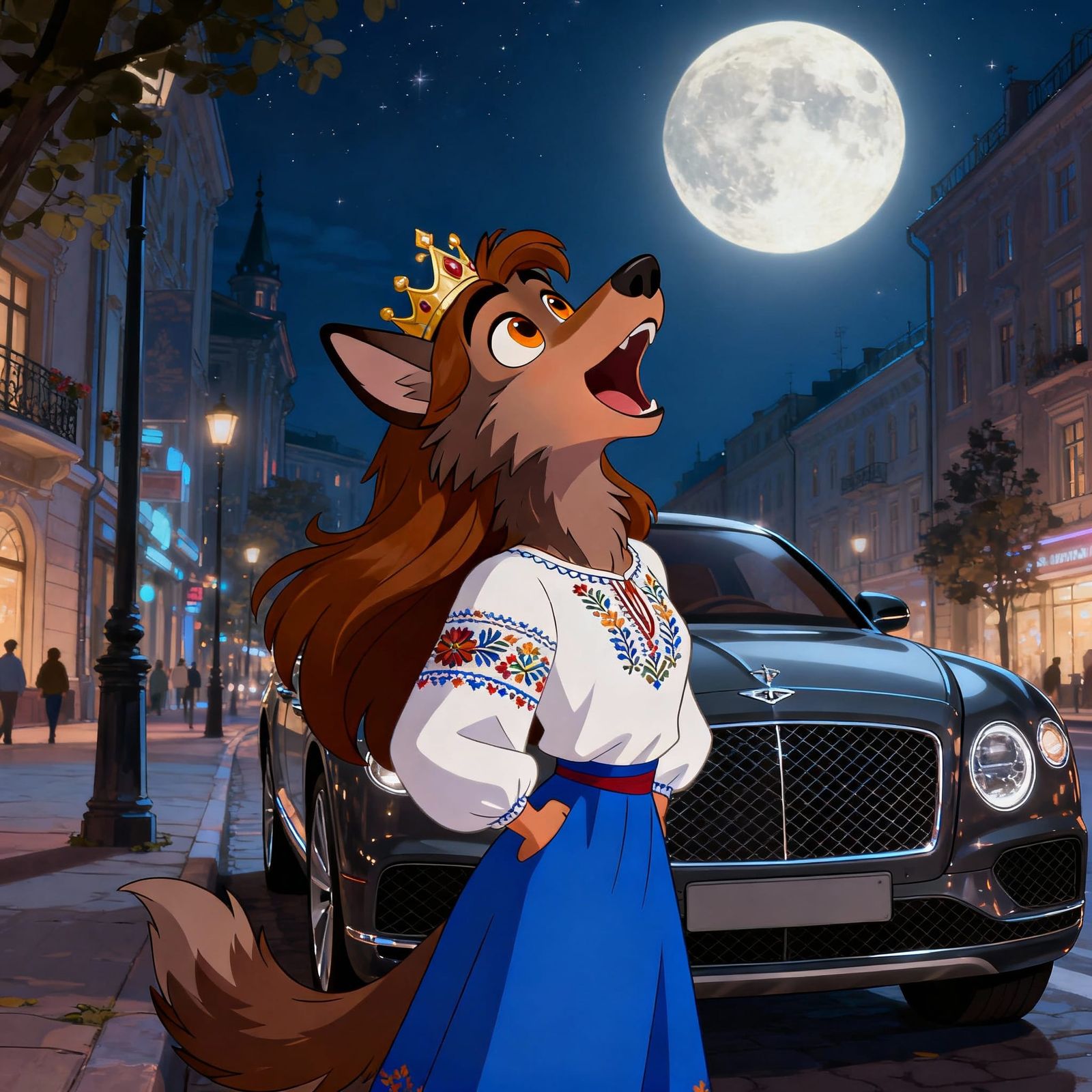 Werewolf Queen Howling at Moon in Disney Animation Style