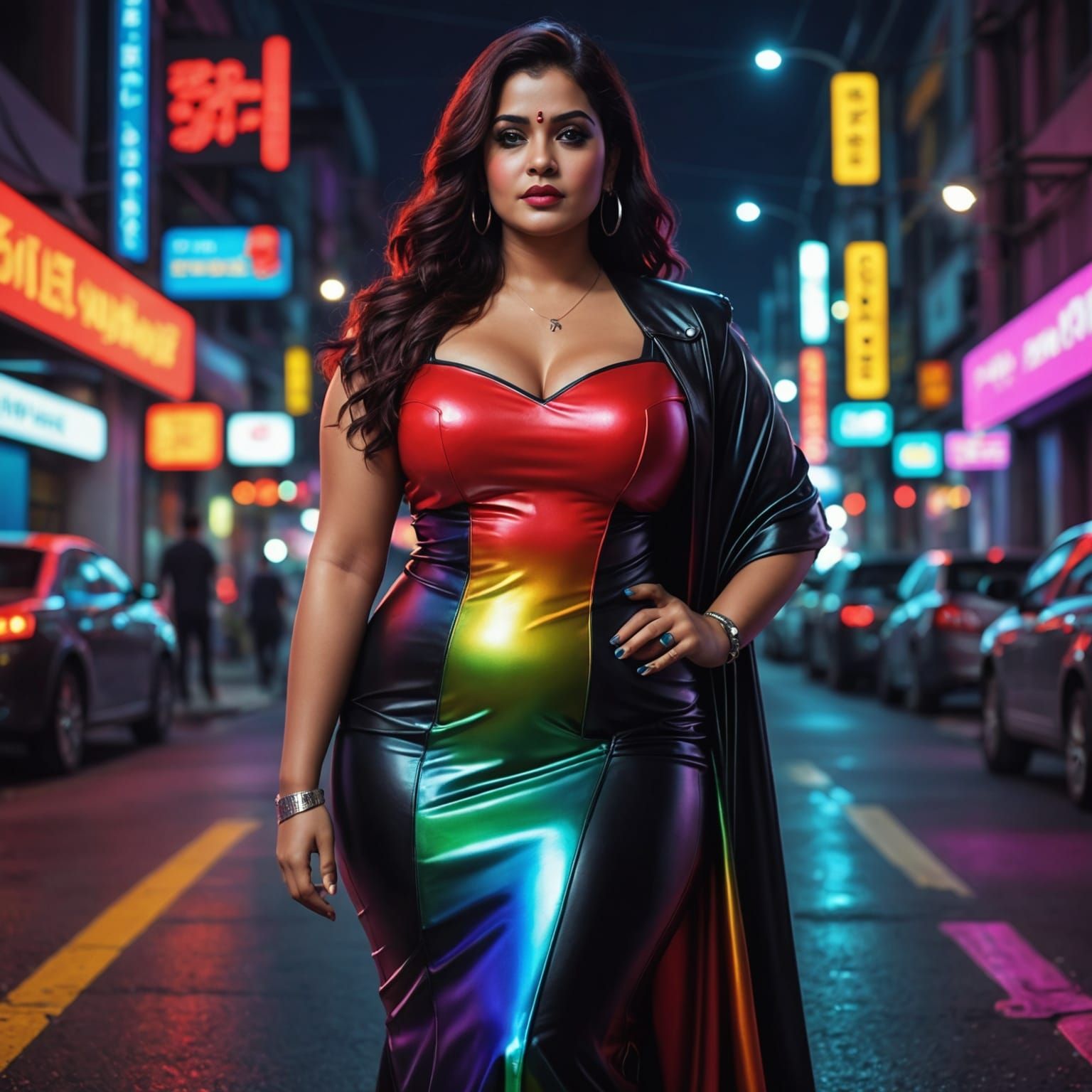 Hyper-Realistic Robotic Figure in Rainbow Saree