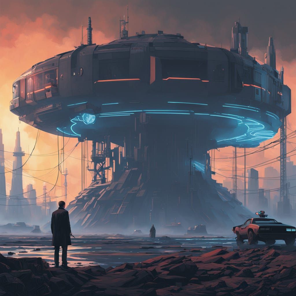 Cyberpunk Free Energy Machine in Futuristic Metropolis