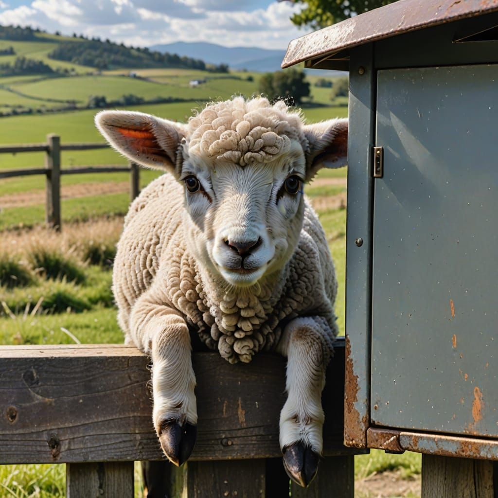 Rural Mailbox Lamb Peeks Out