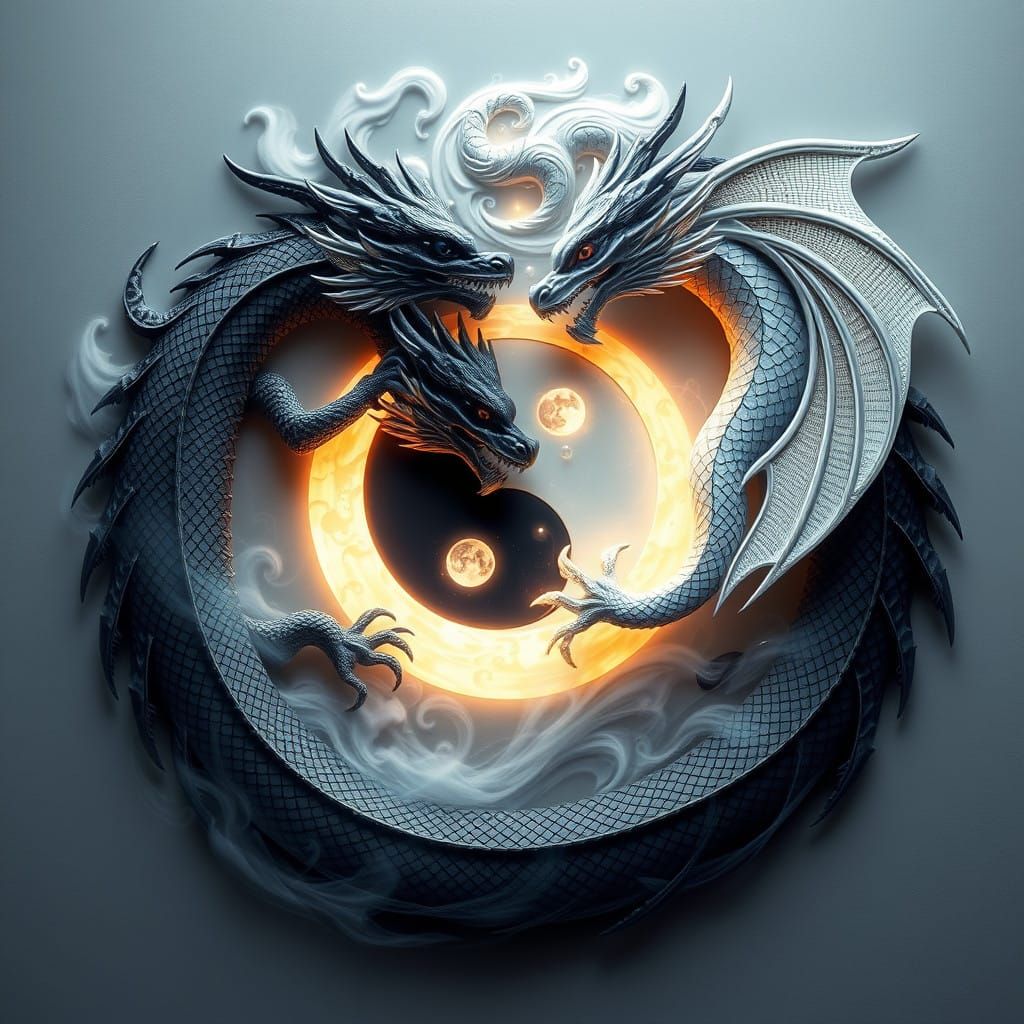 Majestic Yin-Yang Dragons in Cosmic Harmony