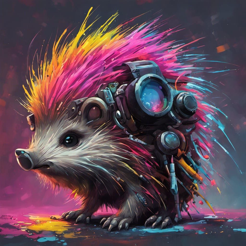 Cyberpunk Porcupine Graffiti Art: Ultra Detailed